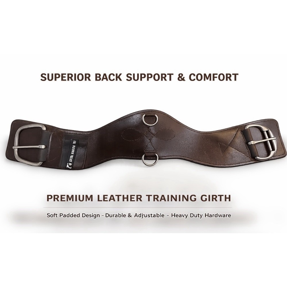 Total Saddle Fit Contoured Leather Horse Girth Brown w/ 3 D Rings Adjustable